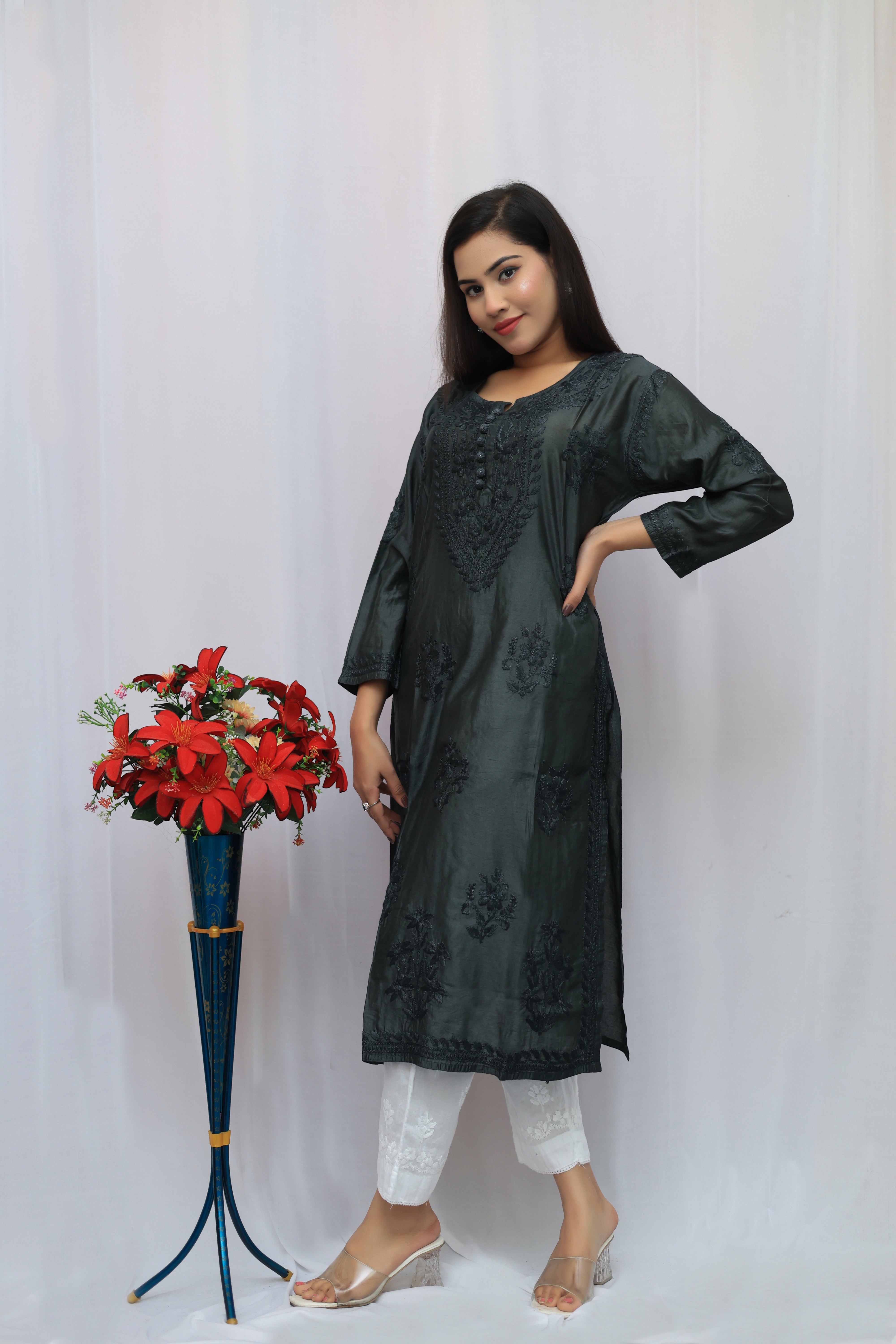 Chanderi silk long top