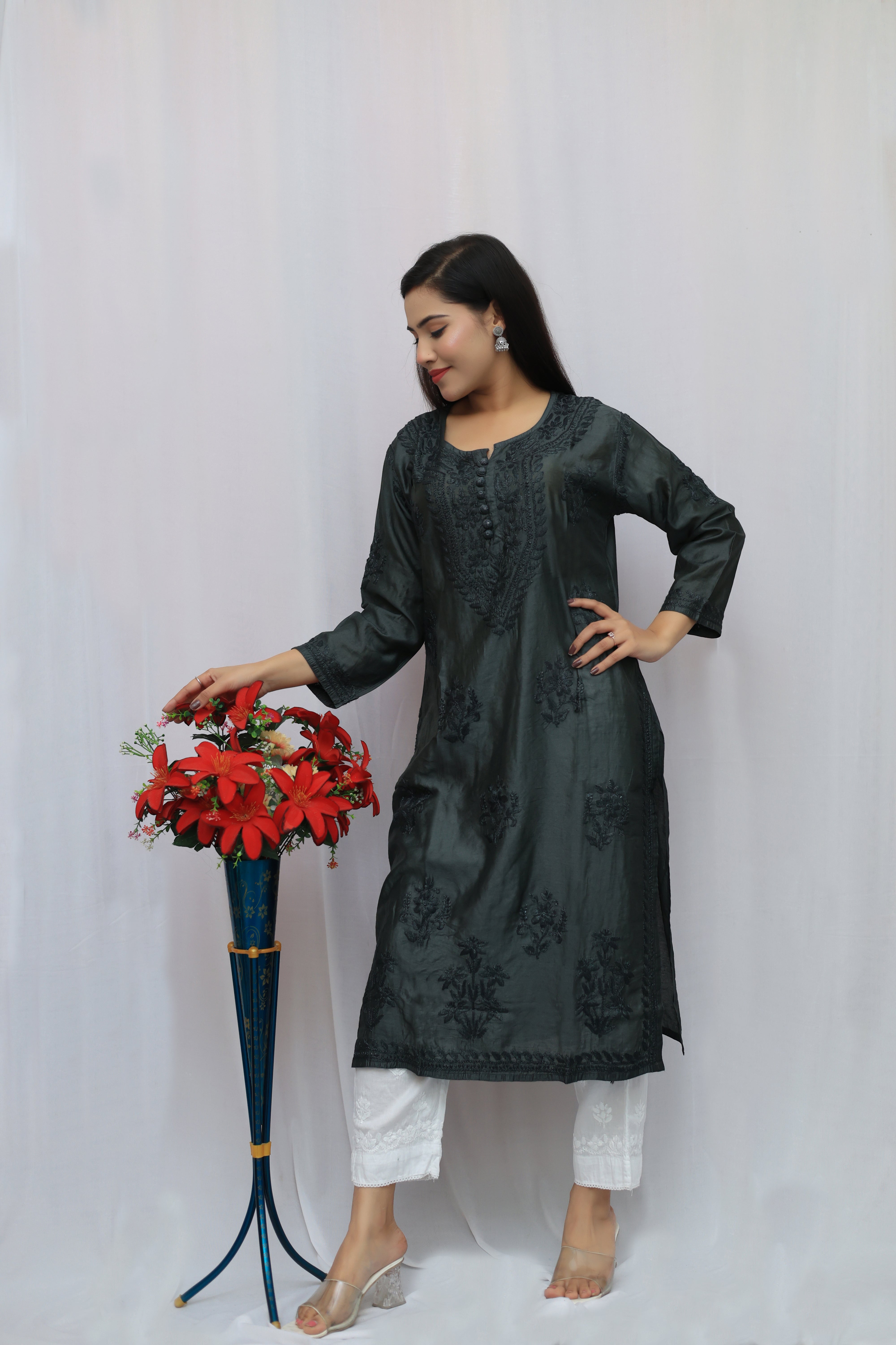 Chanderi silk long top