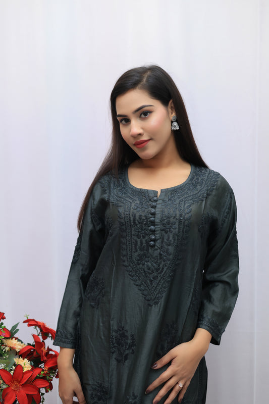 Chanderi silk long top