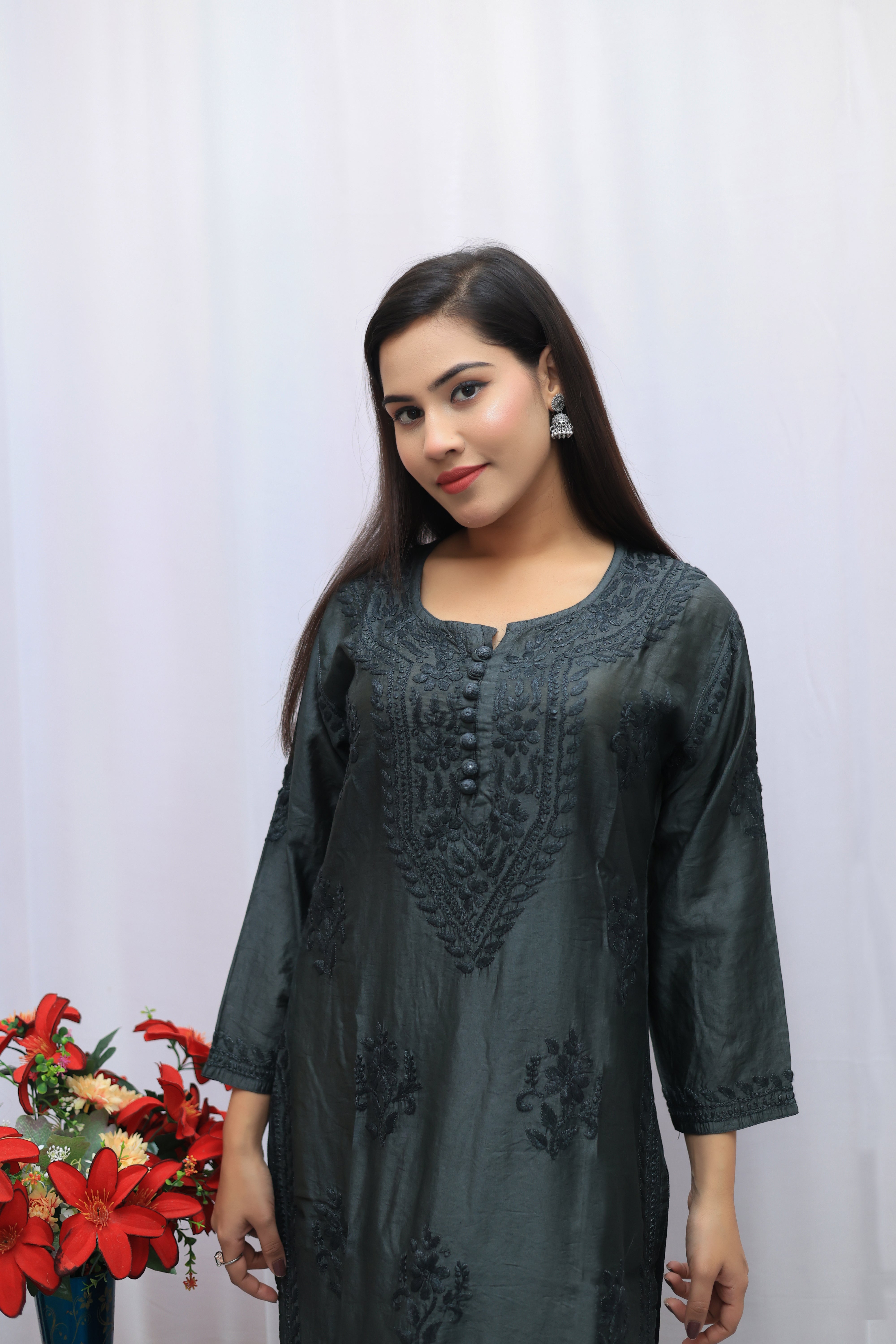Chanderi silk long top