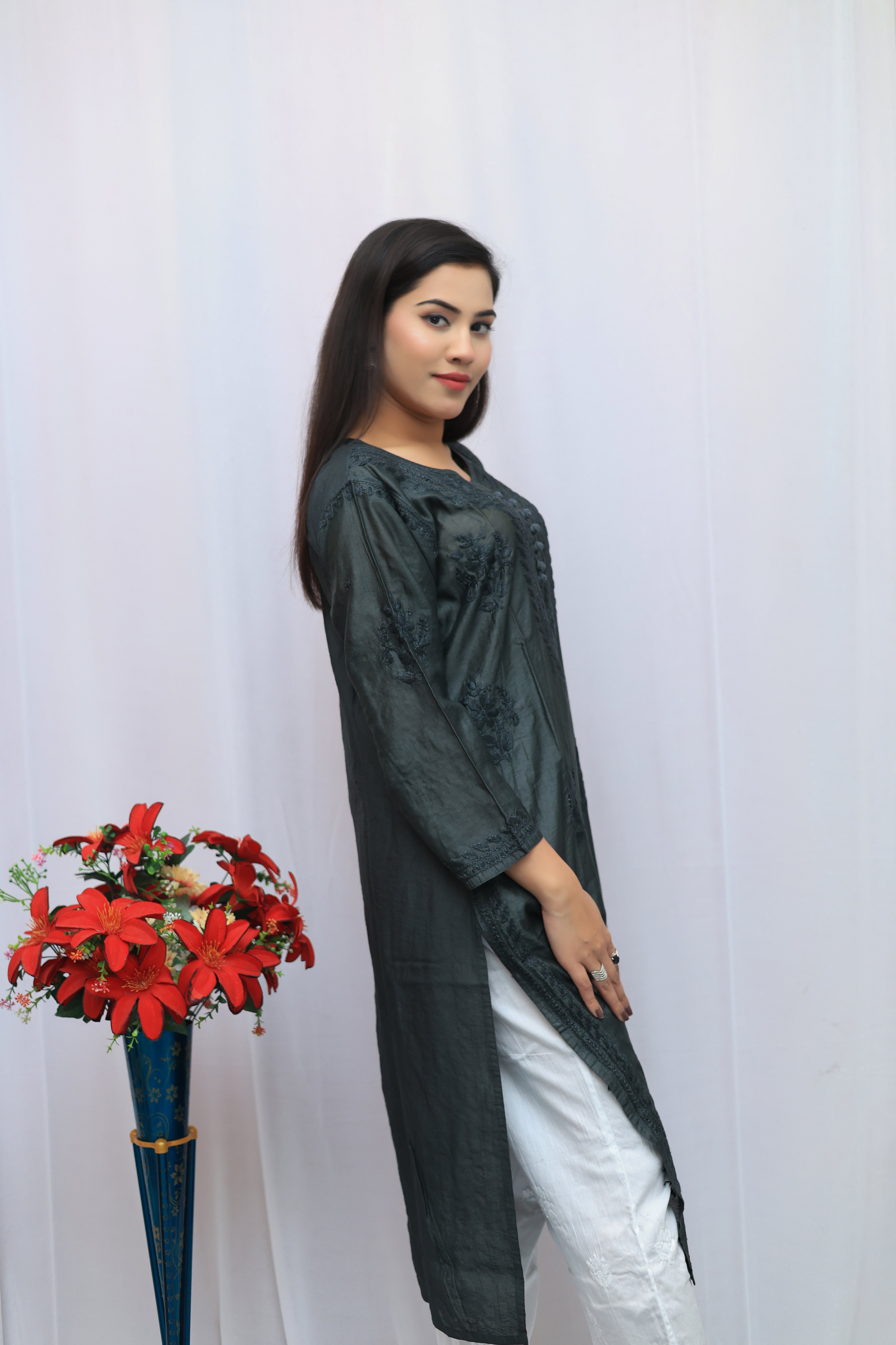 Chanderi silk long top